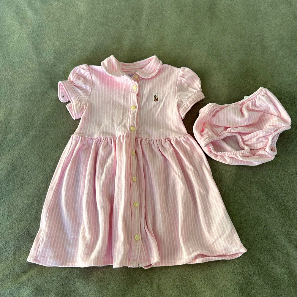Ralph Lauren 12M Pink Striped Dress and Bloomers